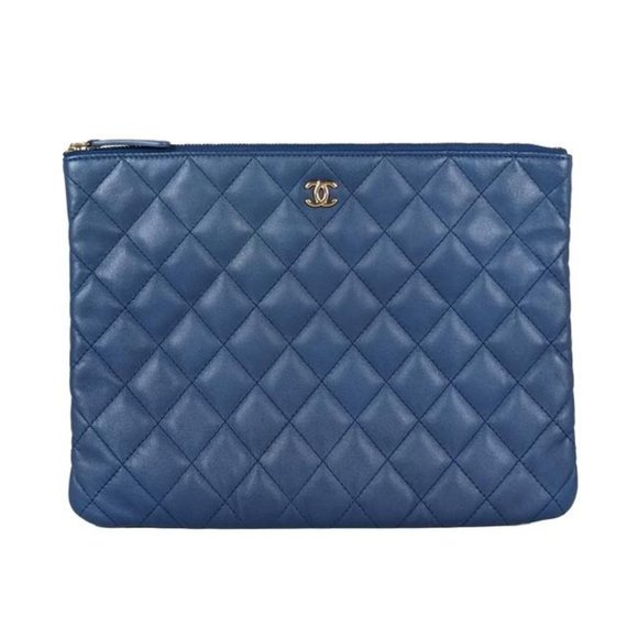 CHANEL Handbags - SOLD Chanel Medium O Case Blue Lambskin Leather Clutch  Pouch
